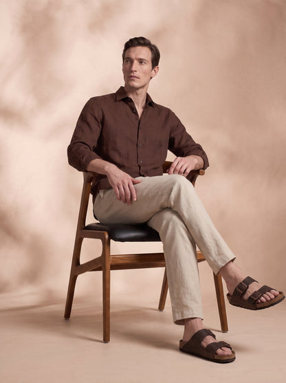 Slim Fit Linen Brown Casual Shirt for Men (JAXEN)