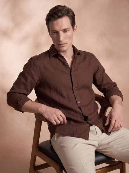 Slim Fit Linen Brown Casual Shirt for Men (JAXEN)
