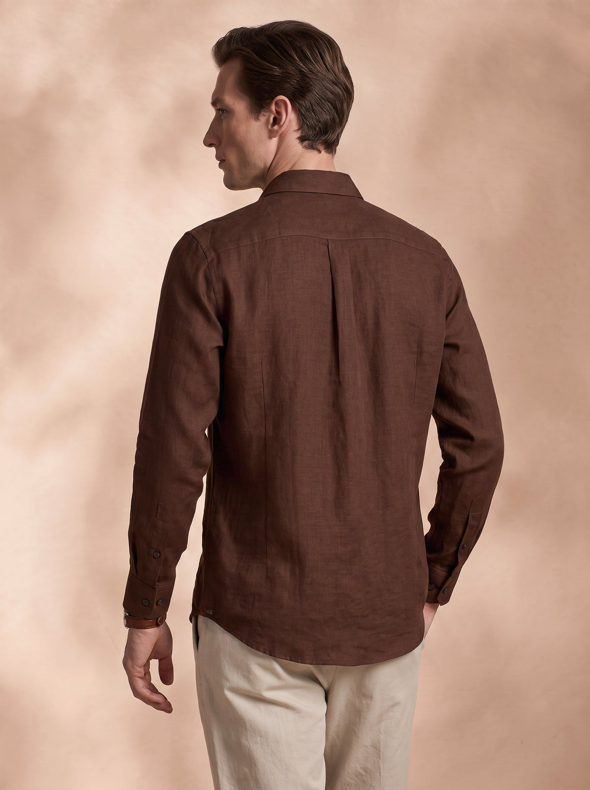 Slim Fit Linen Brown Casual Shirt for Men (JAXEN)