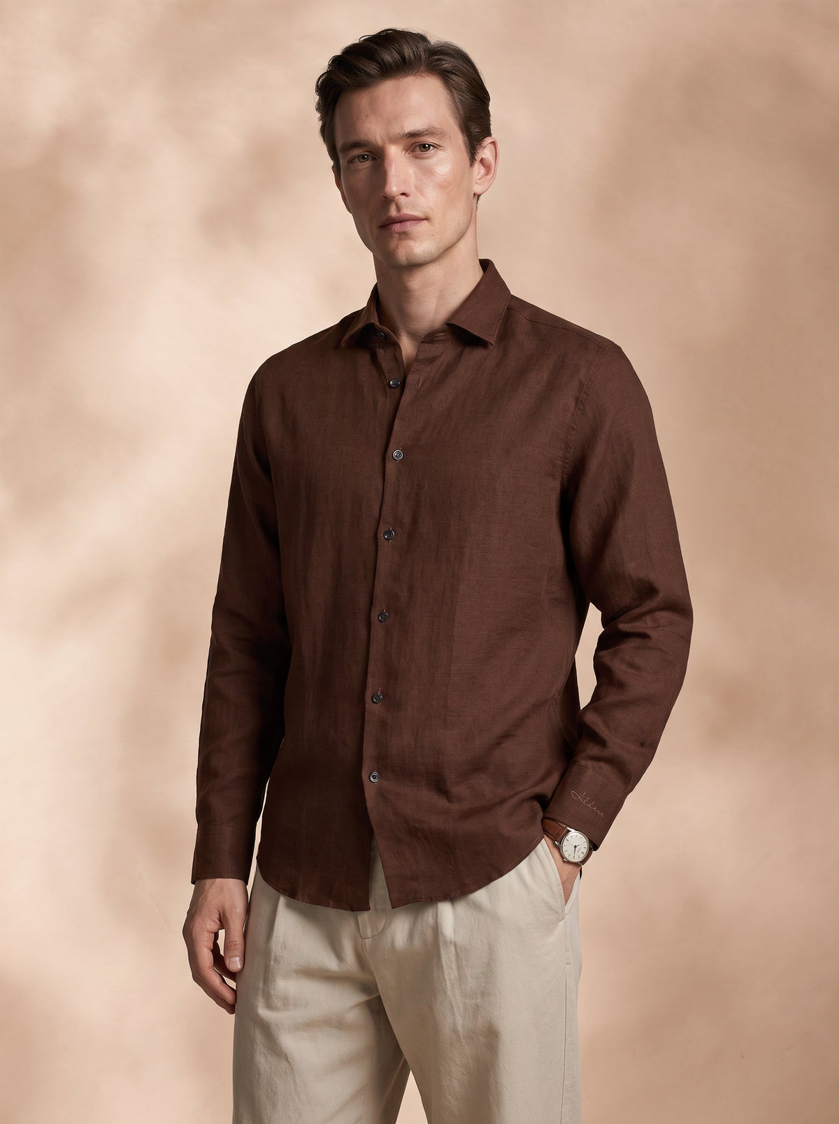 Slim Fit Linen Brown Casual Shirt for Men (JAXEN)