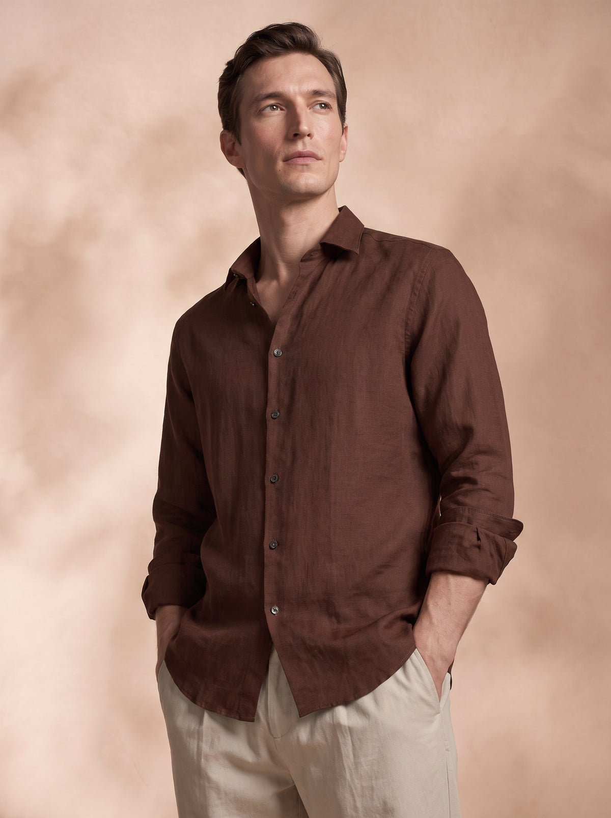 Slim Fit Linen Brown Casual Shirt for Men (JAXEN)