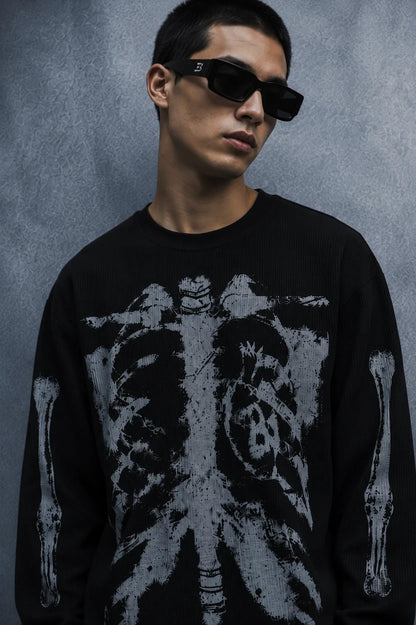 skeletal state waffle T-shirt-Black