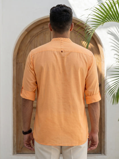 Kuons Avenue Men's Linen Cotton Indowestern Shirt - Peach