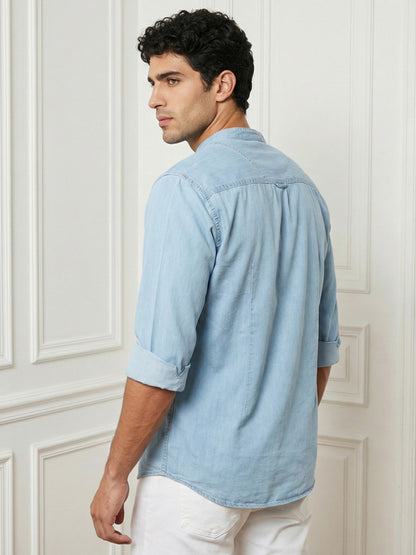 Kuons Avenue Men's Icewash Blue Denim Short Kurta
