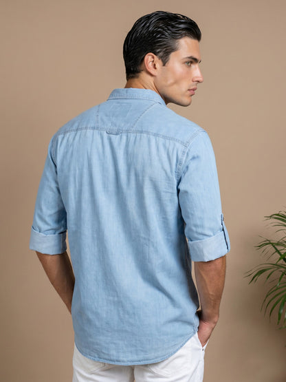 Kuons Men's Icewash Denim Casual Shirt
