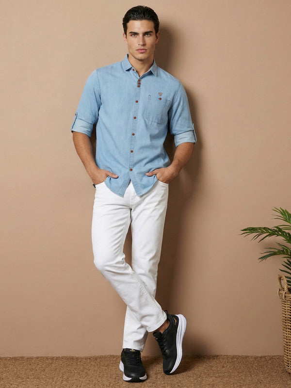 Kuons Men's Icewash Denim Casual Shirt