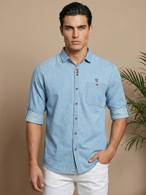 Kuons Men's Icewash Denim Casual Shirt