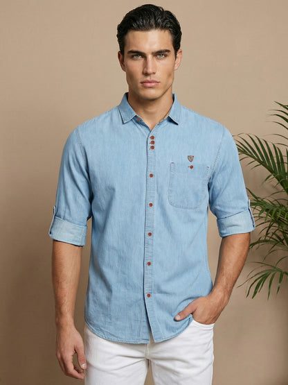 Kuons Men's Icewash Denim Casual Shirt