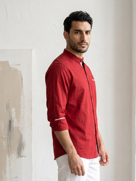 Kuons Avenue Men’s Maroon Linen Cotton Casual Shirt