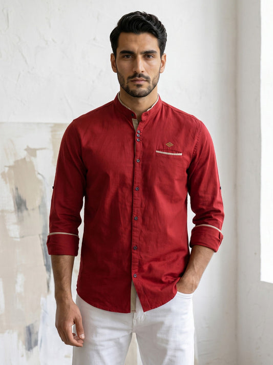 Kuons Avenue Men’s Maroon Linen Cotton Casual Shirt