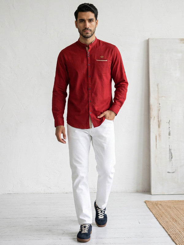 Kuons Avenue Men’s Maroon Linen Cotton Casual Shirt