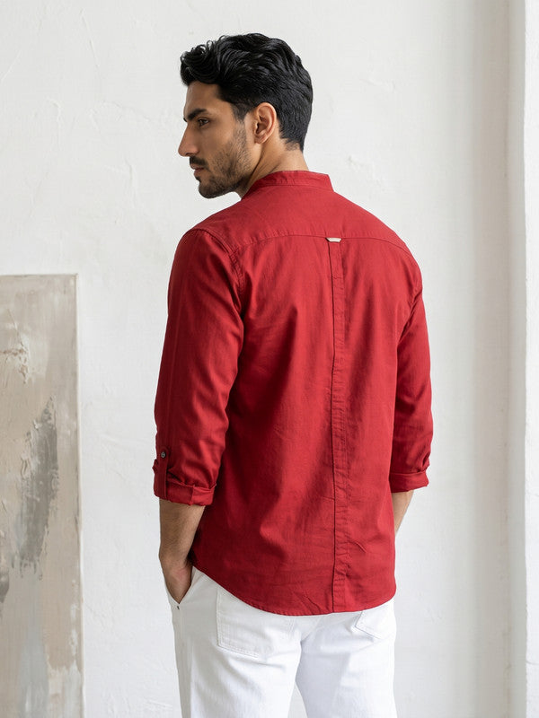 Kuons Avenue Men’s Maroon Linen Cotton Casual Shirt