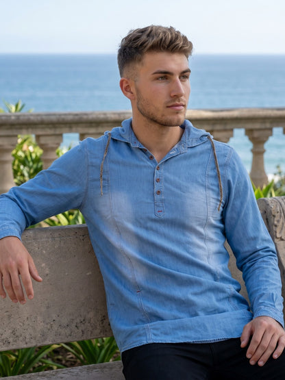 Kuons Avenue Men's Icewash Hooded Denim Kurta