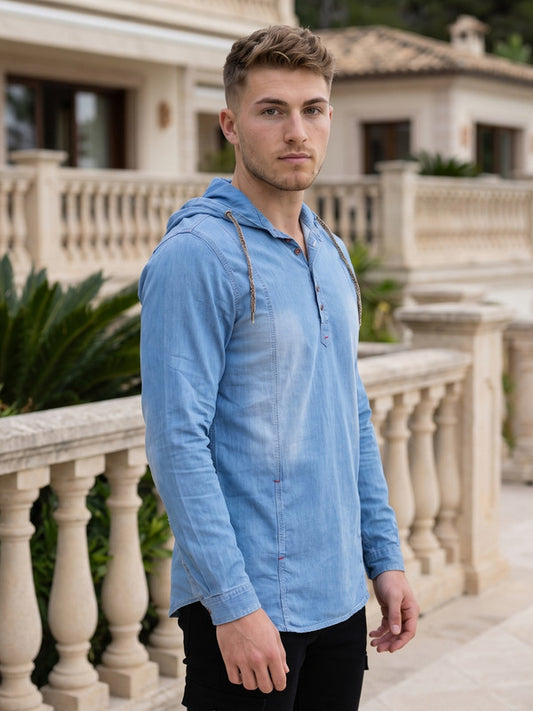 Kuons Avenue Men's Icewash Hooded Denim Kurta