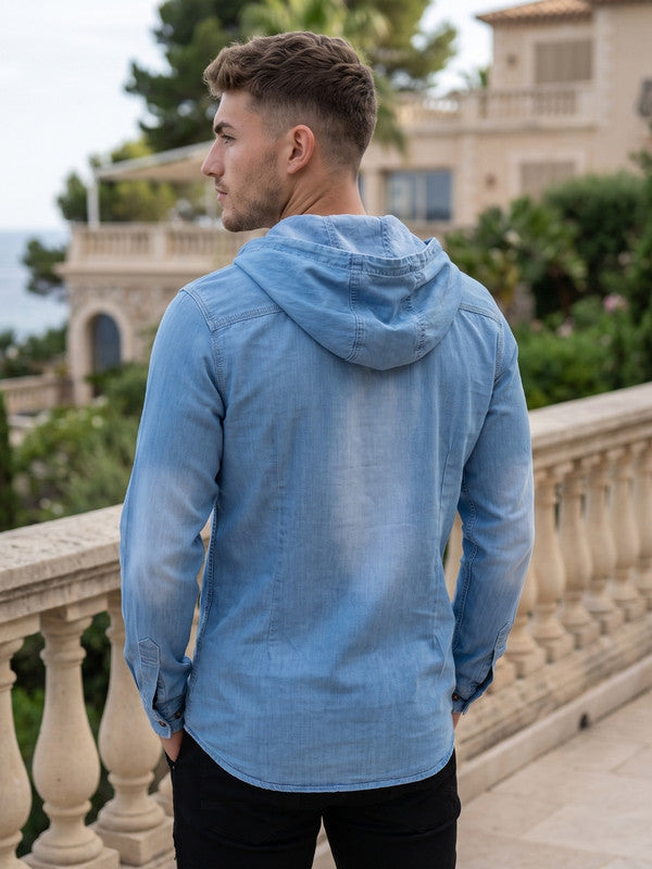 Kuons Avenue Men's Icewash Hooded Denim Kurta