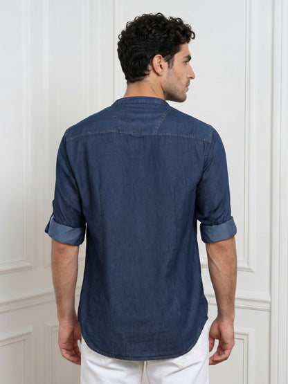 Kuons Avenue Men's Midnight Blue Denim Short Kurta