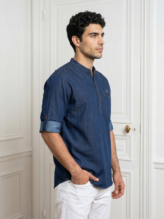 Kuons Avenue Men's Midnight Blue Denim Short Kurta