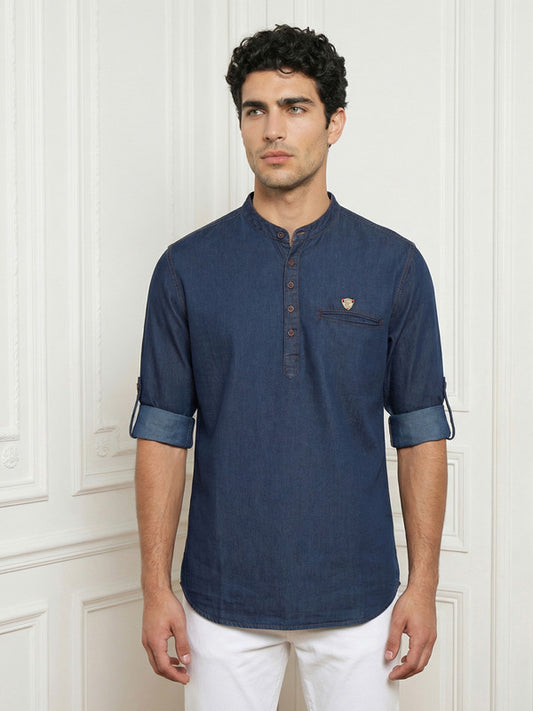 Kuons Avenue Men's Midnight Blue Denim Short Kurta