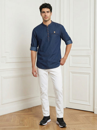Kuons Avenue Men's Midnight Blue Denim Short Kurta