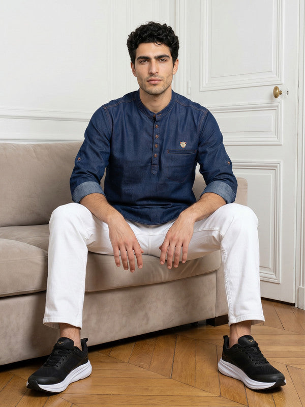 Kuons Avenue Men's Indigo Blue Denim Short Kurta