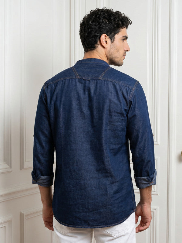 Kuons Avenue Men's Indigo Blue Denim Short Kurta