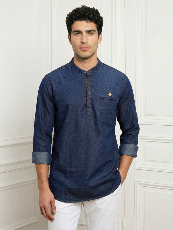 Kuons Avenue Men's Indigo Blue Denim Short Kurta