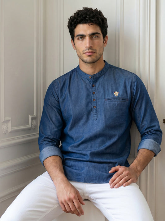 Kuons Avenue Men's Royal Blue Denim Short Kurta
