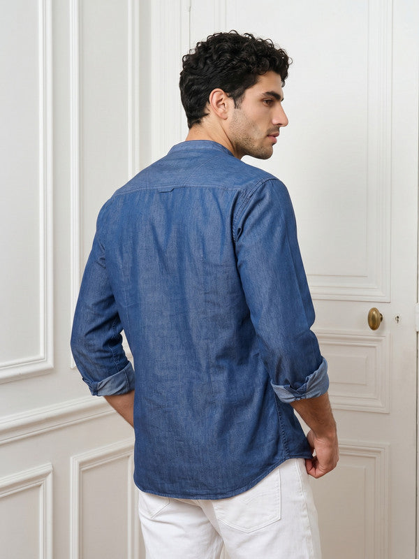Kuons Avenue Men's Royal Blue Denim Short Kurta