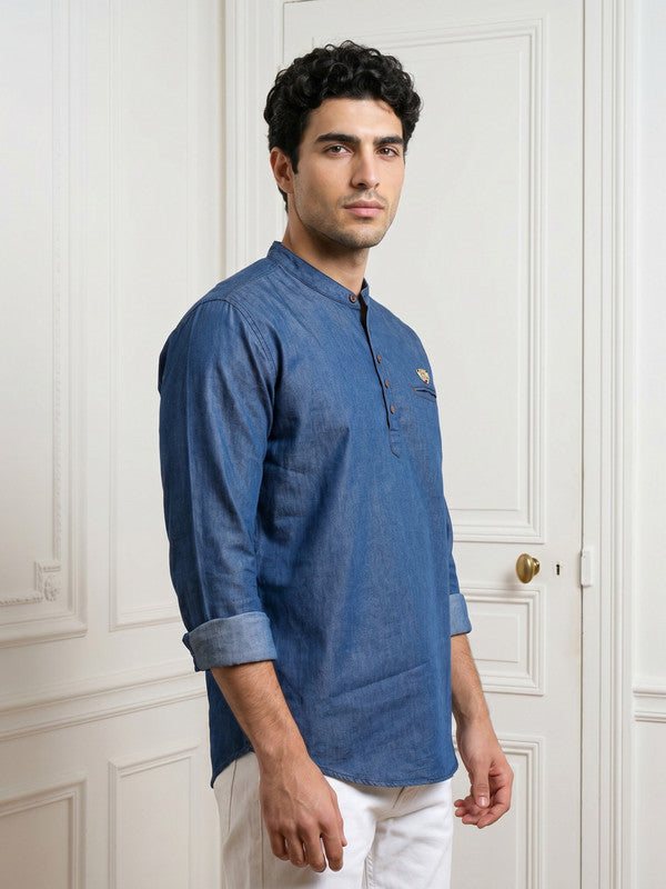 Kuons Avenue Men's Royal Blue Denim Short Kurta