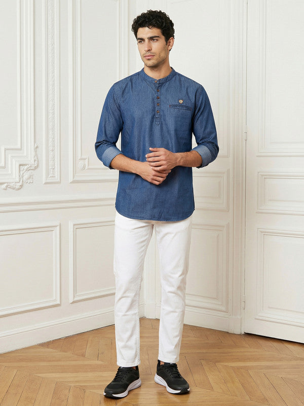 Kuons Avenue Men's Royal Blue Denim Short Kurta