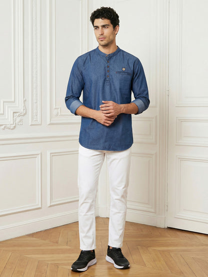 Kuons Avenue Men's Royal Blue Denim Short Kurta