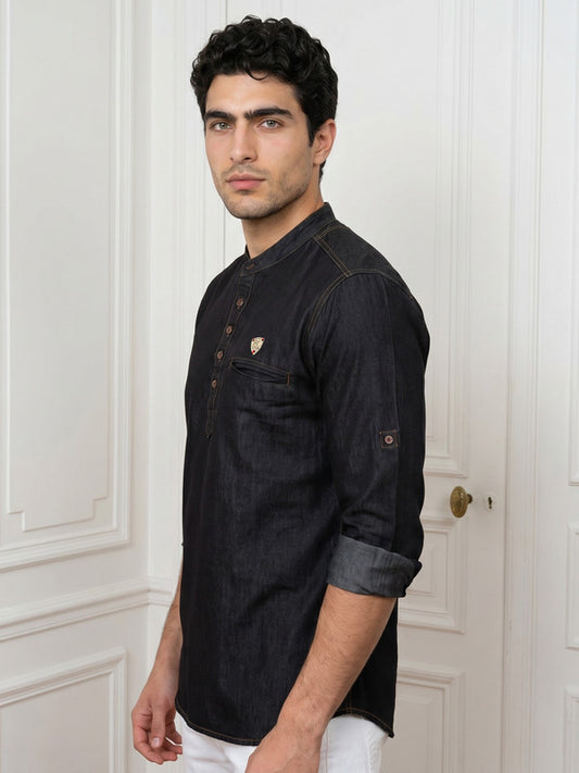 Kuons Avenue Men's Black Denim Short Kurta