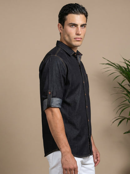 Kuons Men's Black Denim Casual Shirt