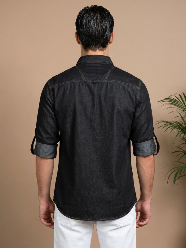 Kuons Men's Black Denim Casual Shirt