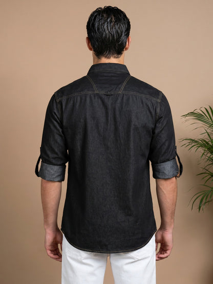 Kuons Men's Black Denim Casual Shirt