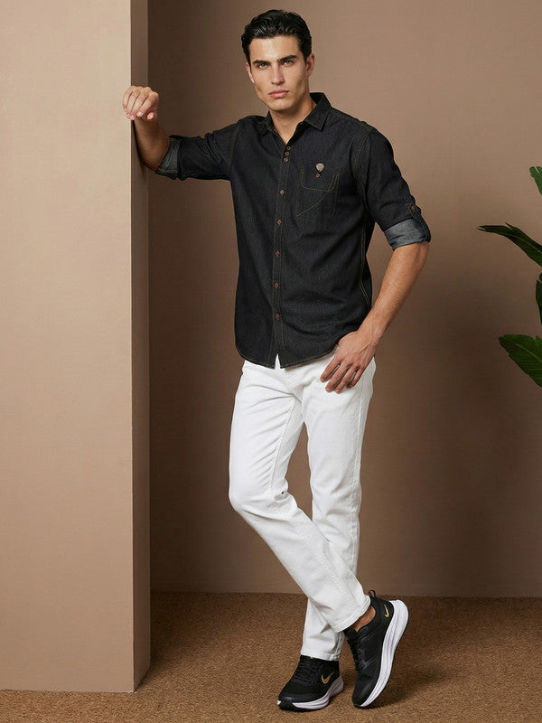 Kuons Men's Black Denim Casual Shirt
