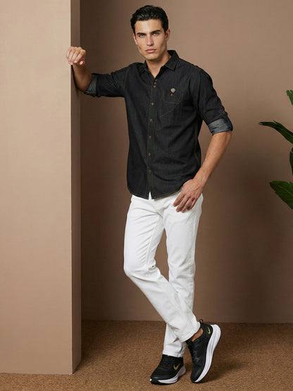 Kuons Men's Black Denim Casual Shirt