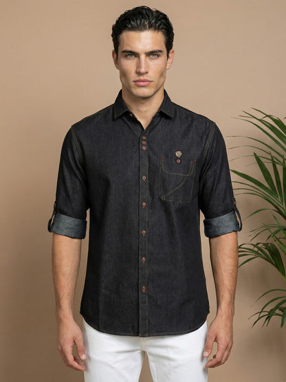 Kuons Men's Black Denim Casual Shirt