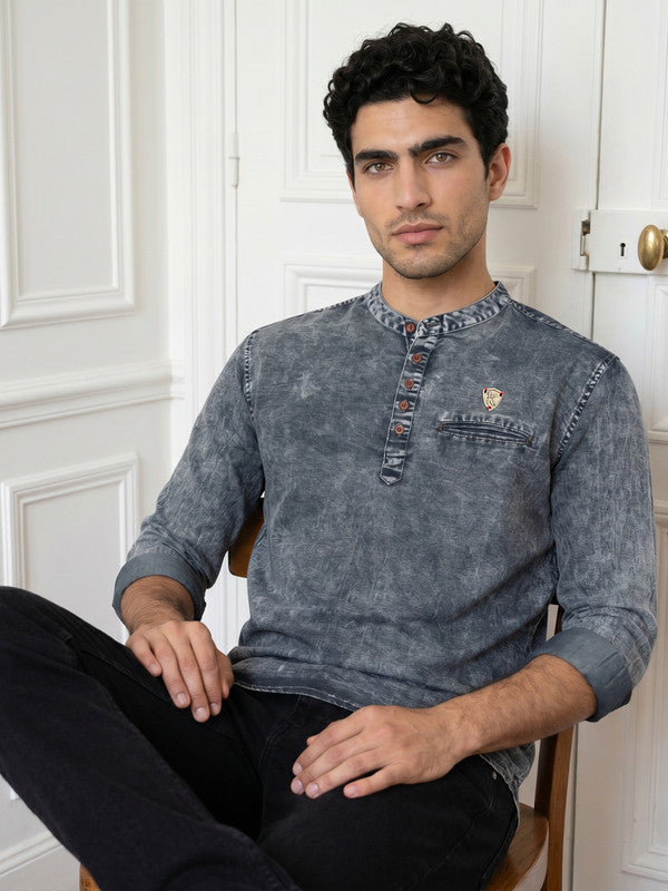 Kuons Avenue Men's Anchor Grey Denim Short Kurta