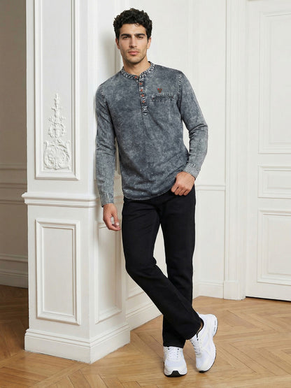 Kuons Avenue Men's Anchor Grey Denim Short Kurta