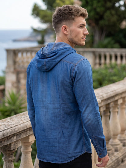 Kuons Avenue Men's Denimax Blue Hooded Denim Kurta
