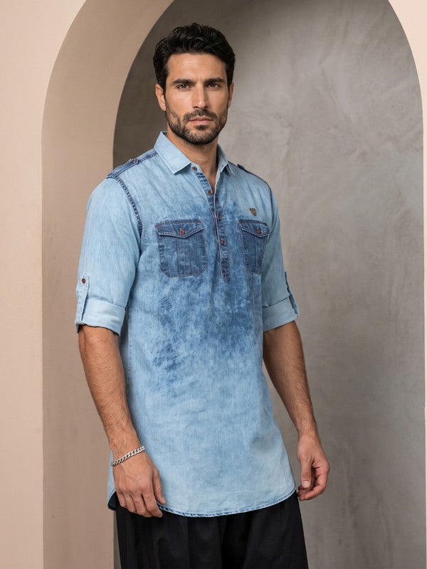 Kuons Avenue Men's Blue Cloud Denim Pathani Kurta