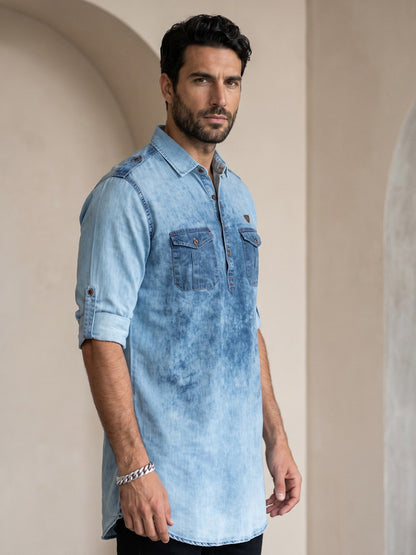 Kuons Avenue Men's Blue Cloud Denim Pathani Kurta
