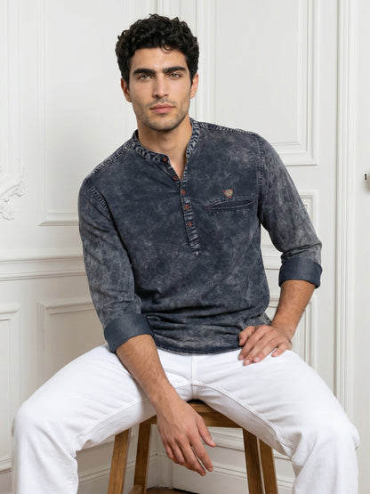 Kuons Avenue Men's Blue Cloud Denim Short Kurta