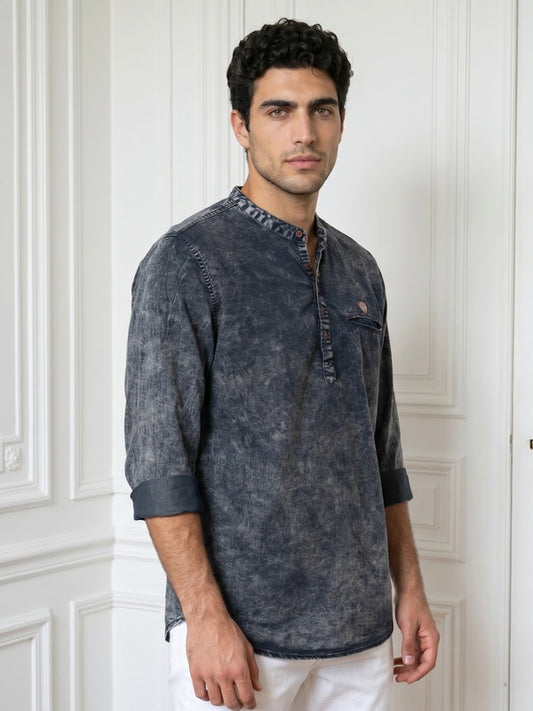 Kuons Avenue Men's Blue Cloud Denim Short Kurta