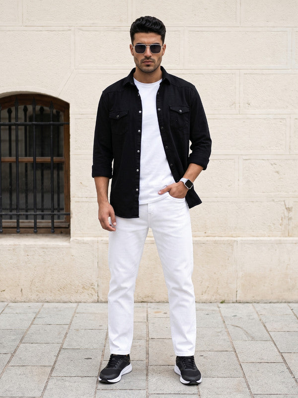 Kuons Avenue Men's Jet Black Denim Casual Shirt