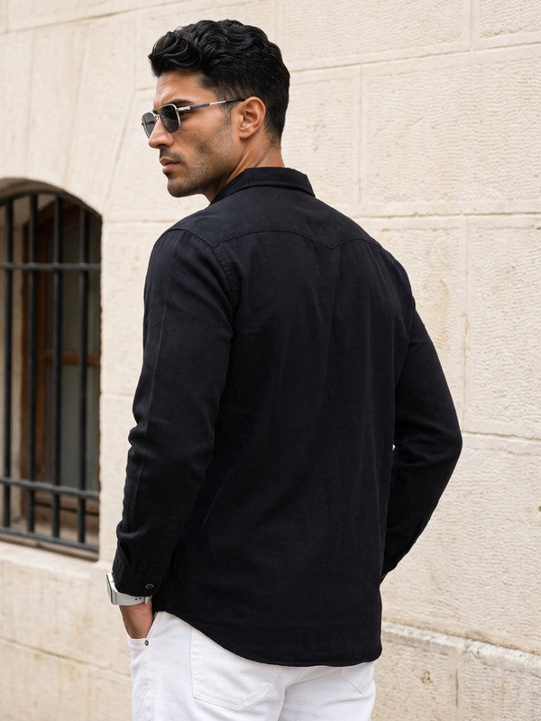 Kuons Avenue Men's Jet Black Denim Casual Shirt