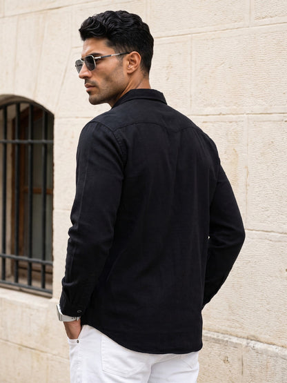 Kuons Avenue Men's Jet Black Denim Casual Shirt