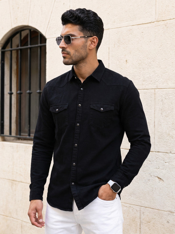 Kuons Avenue Men's Jet Black Denim Casual Shirt