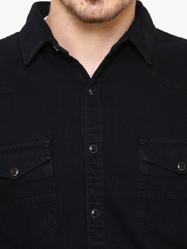 Kuons Avenue Men's Jet Black Denim Casual Shirt
